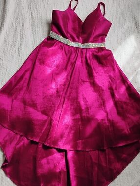 Rare Editions Shimmery Magenta High-Low Dress with Sparkle Waist